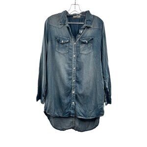 Bd Collection Women's Blue Button Up Top Hi Low Long Sleeve Size Large